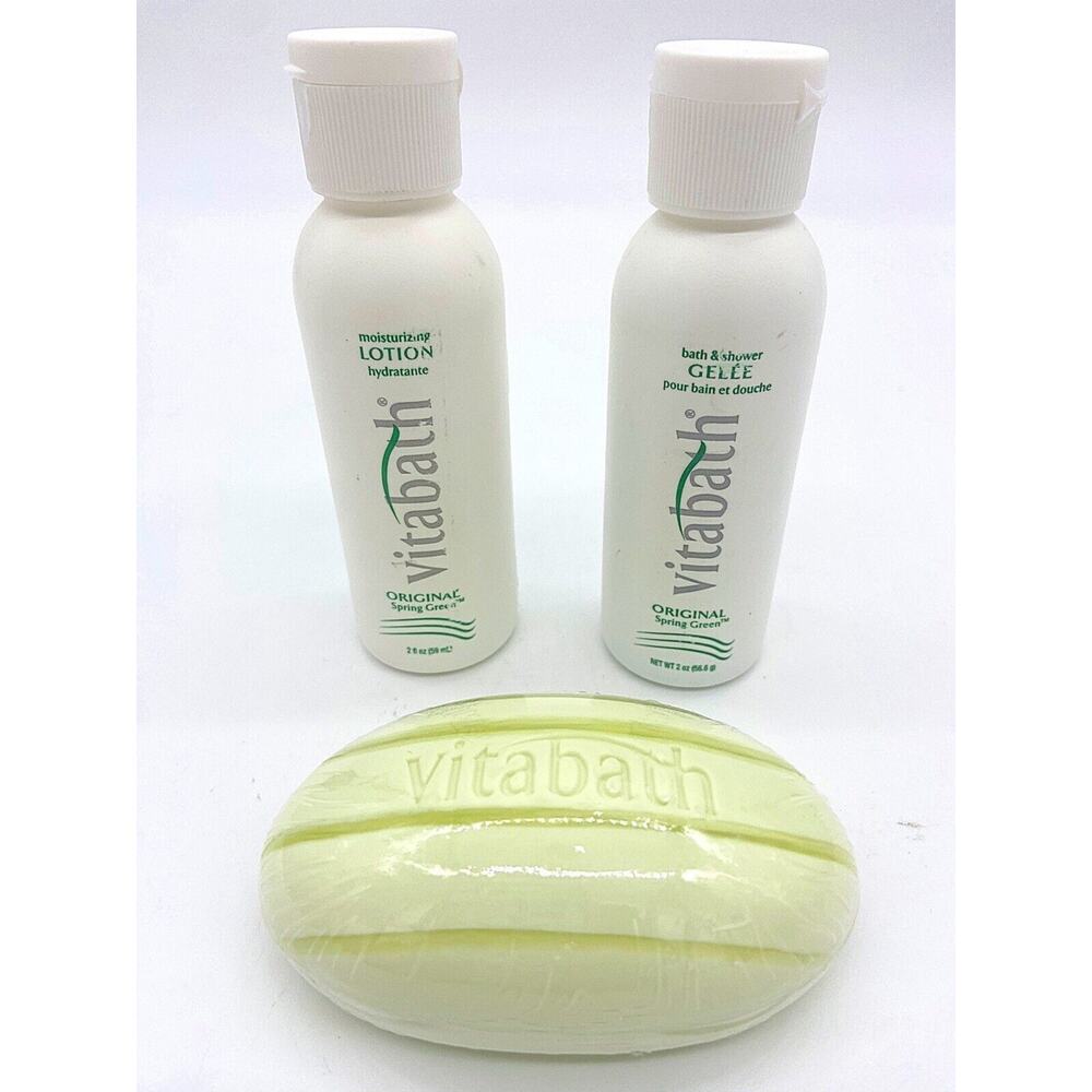 Vintage Vitabath Original Spring Green Gelee’ Lotion 2oz Soap Bar Trio 2001 NOS